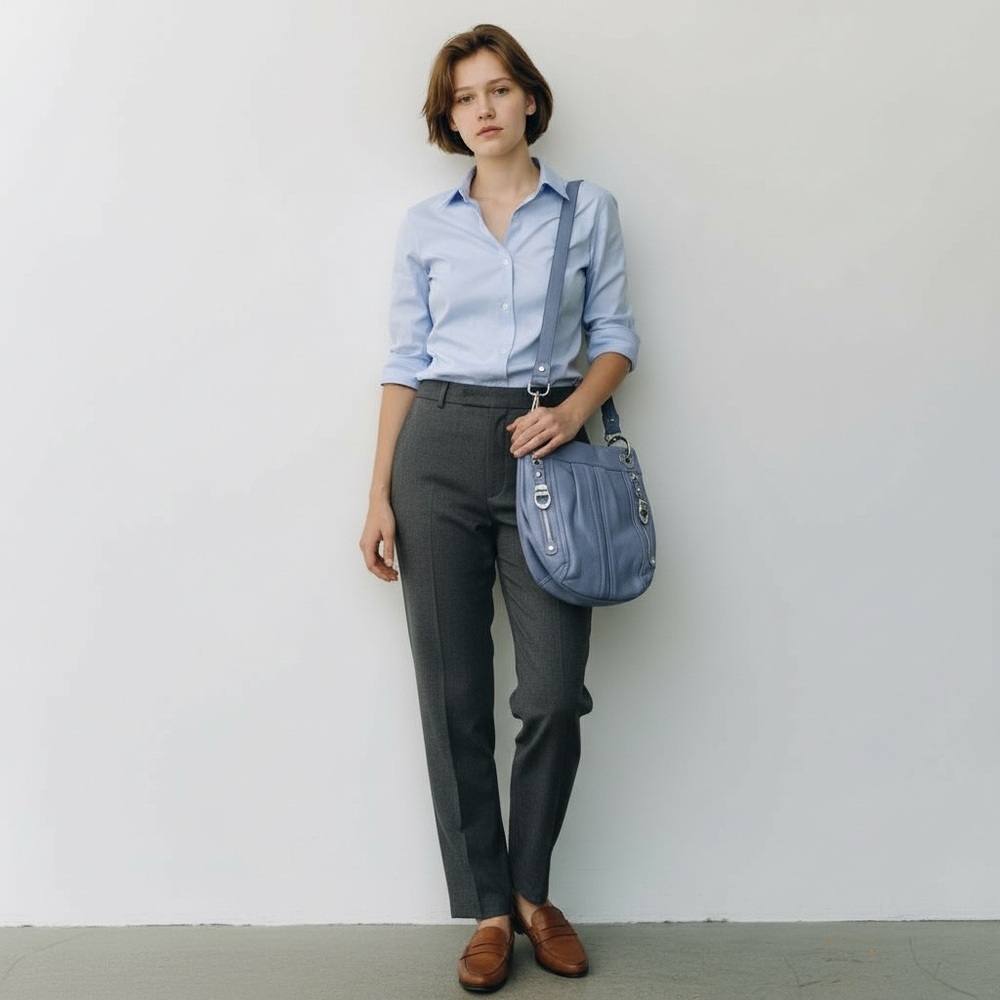 Makowsky Blue Leather Shoulder Bag, Genuine Leather, Medium Size